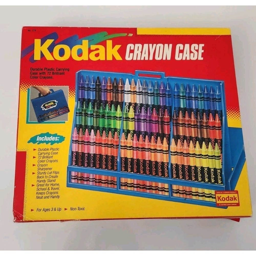 Vintage Kodak Crayon Case Rose Art 72 Crayons With Sharpener Unopened Box RARE